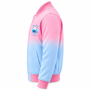 แจ็คแอนด์จิล ออฟ อเมริกา เสื้อแจ็คเก็ตวาร์ซิตี้ผ้าซาตินแบบไล่เฉดสีสำหรับผู้หญิง ปักลายตัวอักษรกรีก กระดุมแป๊ก คอปกและปลายแขนเสื้อถักแบบริบ  เสื้อคลุมสำหรับสวมทับ - Product Image 5