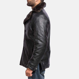 Veste de moto en cuir véritable pour homme avec doublure en fourrure, fermeture éclair, coupe classique, coupe-vent pour l'hiver, style motard - Product Image 5