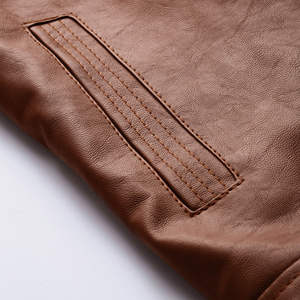 Winter Warm <b>Men's</b> European American Fashion <b>Casual</b> Leather Bomber <b>Jacket</b> with Stand Collar Waterproof & Windproof - Product Image 5