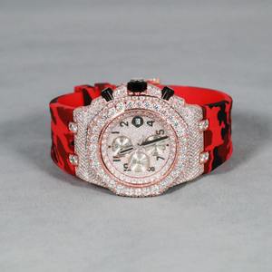 Montre pour homme en or rose 18 carats avec cadran en moissanite et diamants, forme ronde unique, bracelet en caoutchouc, mouvement ETA, bijoux sportifs et élégants - Product Image 4