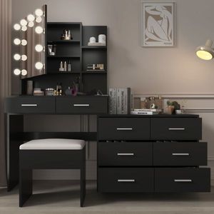 Large <b>Makeup</b> Vanity with 10 LED Light Bulbs and Charging Station Vanity Table Desk <b>Mirror</b> for Dresser Use - Product Image 3
