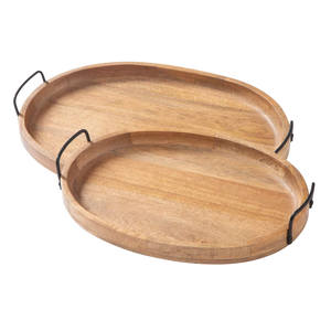 Ensemble de 3 plateaux rectangulaires en bois neufs avec métal pour la décoration intérieure, pour offrir en cadeau, pour la vaisselle, pour la décoration de cuisine - Product Image 2