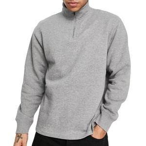 Sweat-shirt gris personnalisé pour homme avec logo sur mesure, coupe classique, col montant, en molleton tricoté léger, vêtement décontracté, OEM ODM - Product Image 3