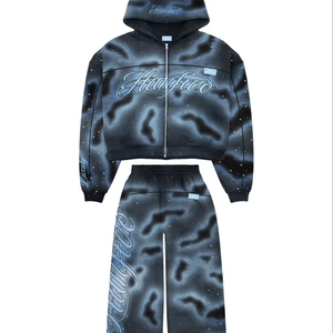 Ensemble sweat à capuche court zippé et pantalon Dark Galaxy Hanfiye |   Survêtement streetwear oversize - Product Image 1