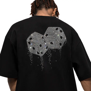 T-shirt oversize de luxe pour homme avec strass, motif diamant vintage, épaules tombantes, streetwear, logo personnalisé, vente en gros, mode - Product Image 6