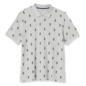 Men's Gray Cotton Polo Shirt With Pineapple Print Short Sleeve Casual Oxford Fabric Breathable Design - Product Image 6