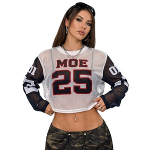 Jersey Corto de Fútbol Americano para Mujer, Malla Transpirable, Manga Larga, Estilo Urbano, Impresión de Número, Logotipo Personalizado, Marca Privada, OEM - Product Image 1