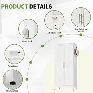 Armadio in Metallo Bianco a 2 Ante, 180 cm di Altezza, Armadio Portatile per Camera da Letto, Guardaroba Leggero per Piccoli Appartamenti - Product Image 4