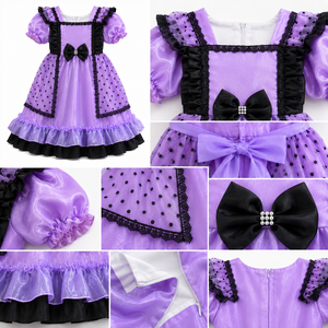 Vestido de Princesa Morado para Niñas con Tul, Estampado de Puntos y Capa de Organza |   Disfraz para Cumpleaños y Halloween - Product Image 3