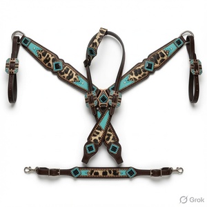 Cabezada de cuero estilo western con riendas, para caballo, para senderismo, ocio y barriles, con arnés de pecho y diseño de una oreja. - Product Image 2
