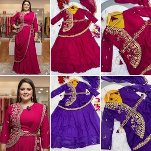 Lehenga Saree de Georgette Sintética para Mujer con Bordado Intenso |   Sari Indo Occidental para Fiesta, Largo hasta el Suelo, Sin Arrugas, para Verano e Invierno - Product Image 5