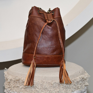 Célèbre marque Design pleine fleur en cuir véritable épaule seau sacs à main pour femmes Vintage luxe vache cuir dames sacs à main - Product Image 2