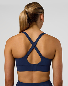 Women's Navy Blue Racerback Sports Bra Scoop Neck <b>Seamless</b> Medium Support Yoga Fitness Top - Product Image 2