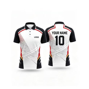 เสื้อโปโลแบบใหม่สั่งทำพิเศษ สีขาว แดง ดำ ลายพิมพ์ดิจิทัลแบบ Color-Block เหมาะสำหรับกีฬาคริกเก็ตและฟุตบอล - Product Image 1