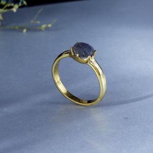 <b>Lapis</b> <b>Lazuli</b> <b>Ring</b> | Oval Cut Gold Plated Brass Solitaire <b>Ring</b> - Product Image 3