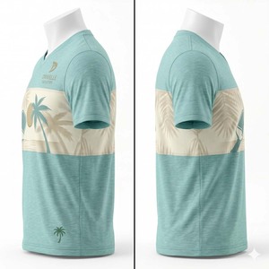 Maillot de pickleball respirant en coton slub délavé aqua avec motif coucher de soleil esthétique vacances - Product Image 4