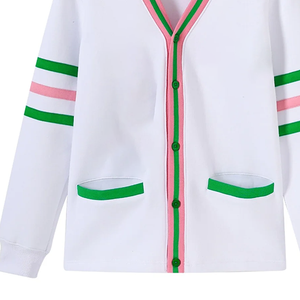 For White Wool/Cashmere Thick Fleece <b>Cardigan</b> Winter Knit <b>Chenille</b> Greek Letters Shield Logo Button Front Varsity Style Casual - Product Image 6