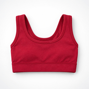 Sujetador deportivo rojo liso con cuello redondo y costuras, personalizado y a la moda para mujer, top de fitness con tirantes fijos para uso diario. - Product Image 2