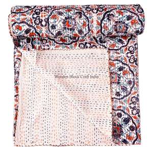 Manta Larga de Algodón Reversible con Estampado Floral, Hecha a Mano, Ecológica, Estilo Vintage Kantha, para el Hogar - Product Image 6