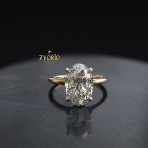 แหวนหมั้นเพชรทรงรีแบบโซลิแทร์ทอง 14K แหวนแต่งงานเพชรทรงรีหรูหราสำหรับผู้หญิง - Product Image 2