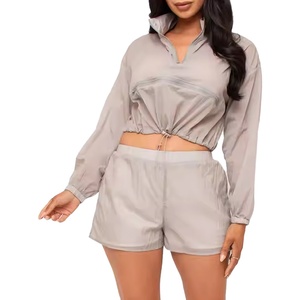 Conjunto de Pantalones Cortos y Chaqueta Cortavientos para Mujer, Estilo Urbano, con Cierre Frontal, Conjunto de 2 Piezas Personalizable, 2026 - Product Image 1