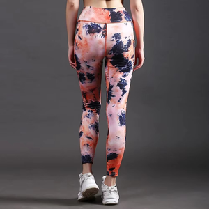Leggings longs à taille haute avec imprimé tie-dye et poches, en tissu extensible tricoté, spandex, polyester, sportif, pour femmes - Product Image 6