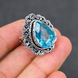 Anillo de Plata de Ley 925 con Topacio Azul Creado en Laboratorio, Hermoso Anillo con Piedra en Forma de Pera, Joyería de Boda Hecha a Mano con Turquesa - Product Image 2