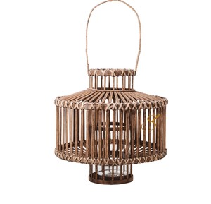 Lanterne décorative en rotin pour bougie, avec insert en verre, support en osier pour pilier, abat-jour rustique suspendu pour lustre - Product Image 1