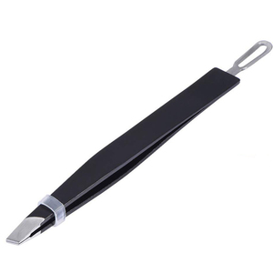 Pince à épiler pour extensions de cils et sourcils, faite à la main, de qualité supérieure, à pointe inclinée, couleur noire, en promotion - Product Image 1