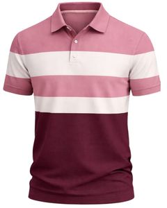 Camiseta Polo de Algodón para Hombre, Rayas Rosa y Borgoña, Corte Clásico, Manga Corta, Ropa Casual de Verano, Fabricante OEM, Suministro al por Mayor - Product Image 1