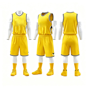 Ensemble d'uniformes de basket-ball sublimés jaunes, chemise sans manches, polyester, pour hommes adultes, toutes saisons, coupe régulière - Product Image 3