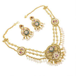 Ensemble de collier en pierre Pota plaqué or et perles pour femmes, bijoux de mode traditionnels - 10575301PGR - Product Image 2
