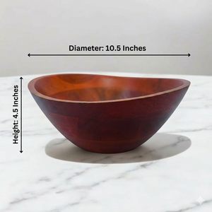 Elegante tazón para servir de 10.5 x 4.5 pulgadas, tazón de madera de mango con acabado cerezo para frutas y ensaladas, tazón decorativo de madera para la mesa. - Product Image 3