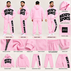 Ensemble de survêtement en polaire pour homme Rexfit Sports avec logo personnalisé, veste à capuche zippée intégrale et pantalon de jogging avec étiquette personnalisée, ensemble d'hiver - Product Image 1