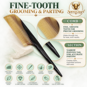 SOFIYA CRAFT Peine de Cuerno de Búfalo Ecológico Hecho a Mano de Lujo con Dientes Finos, Desenredante, Antiestático, Natural, Decorativo para el Cabello - Product Image 6