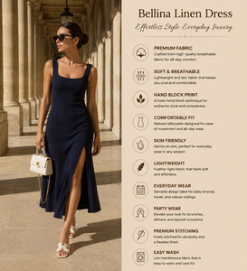 Robe longue en coton pour femme - Robe de soirée moulante bleu marine à col carré sans manches avec fente haute pour les fêtes - Product Image 2