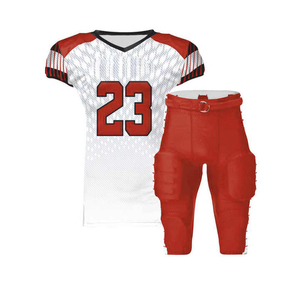 Ensemble d'uniformes de football américain pour hommes, maillot blanc et rouge avec numéro 23, manches courtes, col en V, pantalon à fermeture à boucle, évacuation de l'humidité - Product Image 1