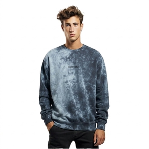 Sudadera de cuello redondo azul marino con efecto tie-dye para hombre, informal, de manga larga, estilo streetwear, precio al por mayor - Product Image 1