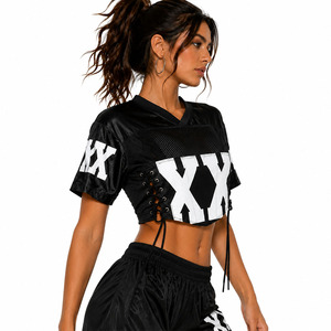 Fournisseur OEM de maillots de football sexy courts pour femmes, vêtements streetwear en maille à lacets personnalisés, pour maillots de football américain tendance - Product Image 3