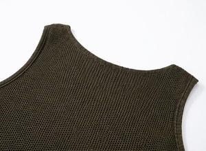 Men's Olive <b>Green</b> Striped Knitted Sleeveless <b>Tank</b> <b>Top</b> O-Neck Solid Casual Breathable Polyester Muscle Fit - Product Image 6