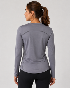 <b>Women</b> Long Sleeve <b>Rash</b> <b>Guard</b> Gray Quick Dry Spandex Polyester Sport Top - Product Image 2