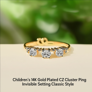 Children's 14K Gold Plated CZ Cluster Ring Invisible Setting Classic Style - Product Image 3