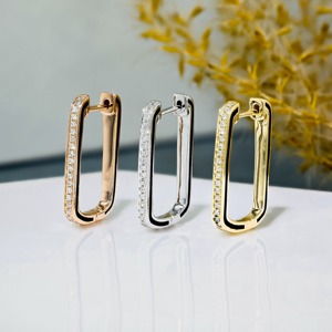 14k Gold Diamond Pave Hoop <b>Earrings</b> Enamel Bar Lever <b>Back</b> Colorful Natural Diamond Wedding Party Fine Jewelry Elegant Dainty - Product Image 5