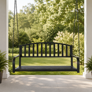 Columpio de metal negro para porche con cadenas, silla colgante para jardín, patio, balcón, césped, muebles de exterior - Product Image 4