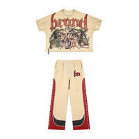 Ensemble T-shirt et pantalon personnalisé avec sérigraphie effet soleil délavé et strass, qualité supérieure, tissu épais et sérigraphie