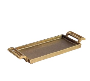 Best Seller Gold Rectangular Aluminum Serving <b>Tray</b> with Handle for Home Decor Elegant Design <b>Large</b> <b>Tray</b> for Kitchen Dining Table - Product Image 1