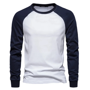 T-shirt en coton à manches longues pour hommes, col rond, patchwork, haut décontracté, léger - Product Image 6