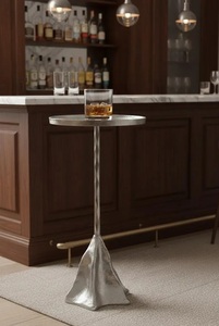 Premium Cast Aluminum Bar <b>Table</b> Slim Pedestal Design Textured Finish Durable Build <b>Space</b> <b>Saving</b> Round Top Modern Accent Piece - Product Image 5