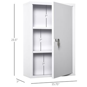 Armadietto Portamedicinali in Acciaio Bianco 24x16 a 3 Ripiani, Montabile a Parete con Serratura per Arredo Bagno - Product Image 4
