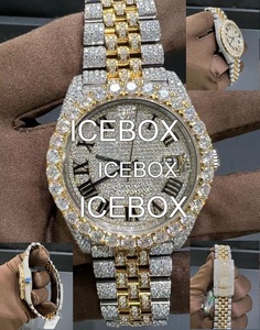 VVS Yellow Gold Moissanite Iced-Out Stainless Steel <b>Case</b> <b>Watch</b> Glass Dial Bracelet Clasp Hip Hop Timepiece 10 Bar Water - Product Image 4